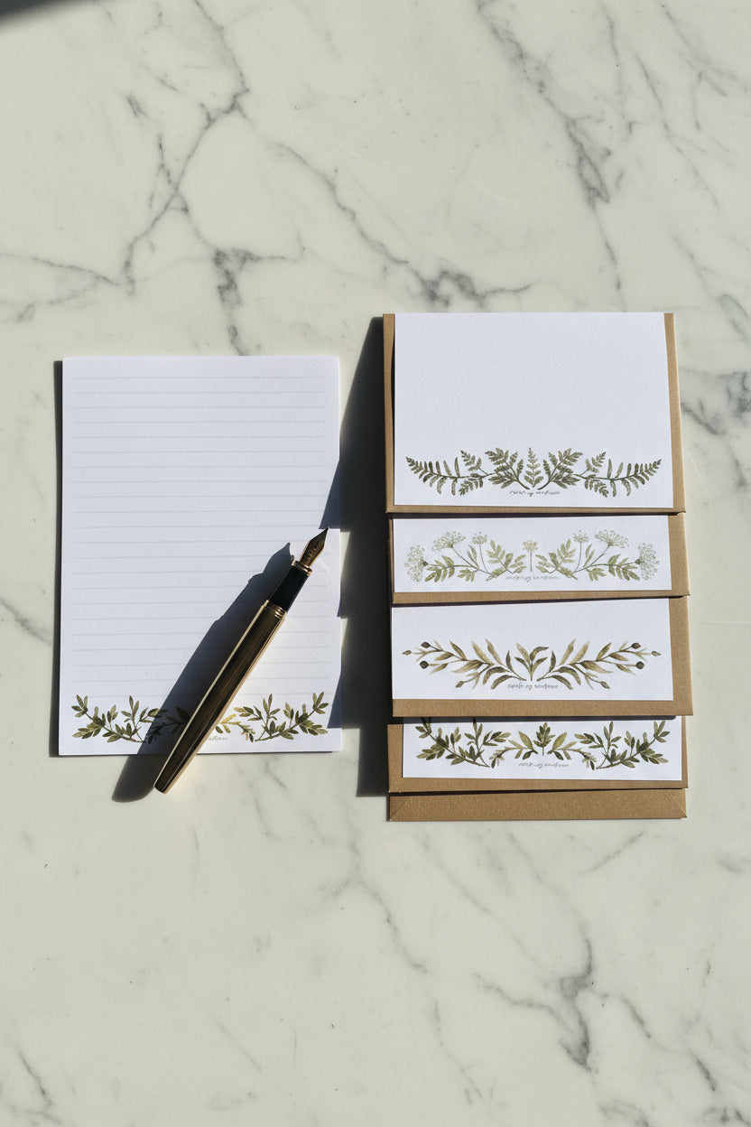 A4 Botanical Edge Letter Writing Paper Set — 20 Sheets & Kraft Envelopes