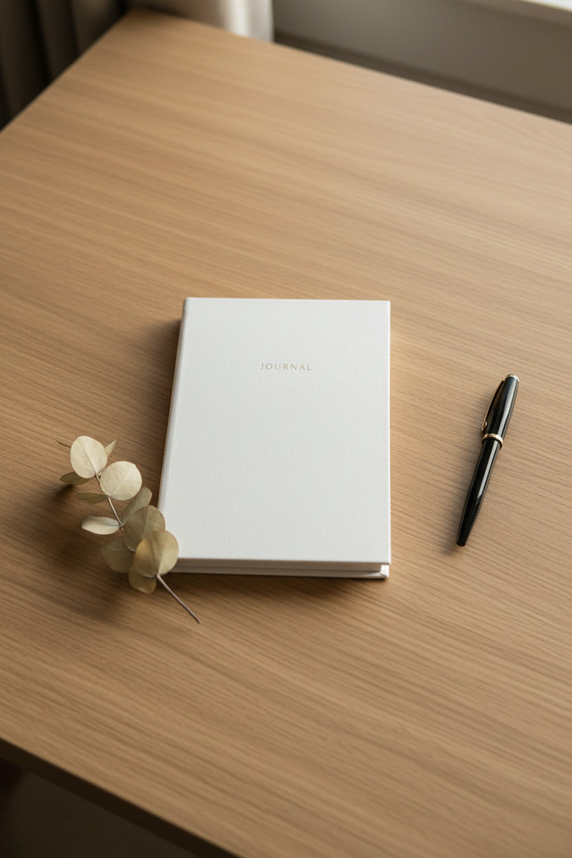 Éccolo A5 Lined Hardcover Journal — White Saffiano